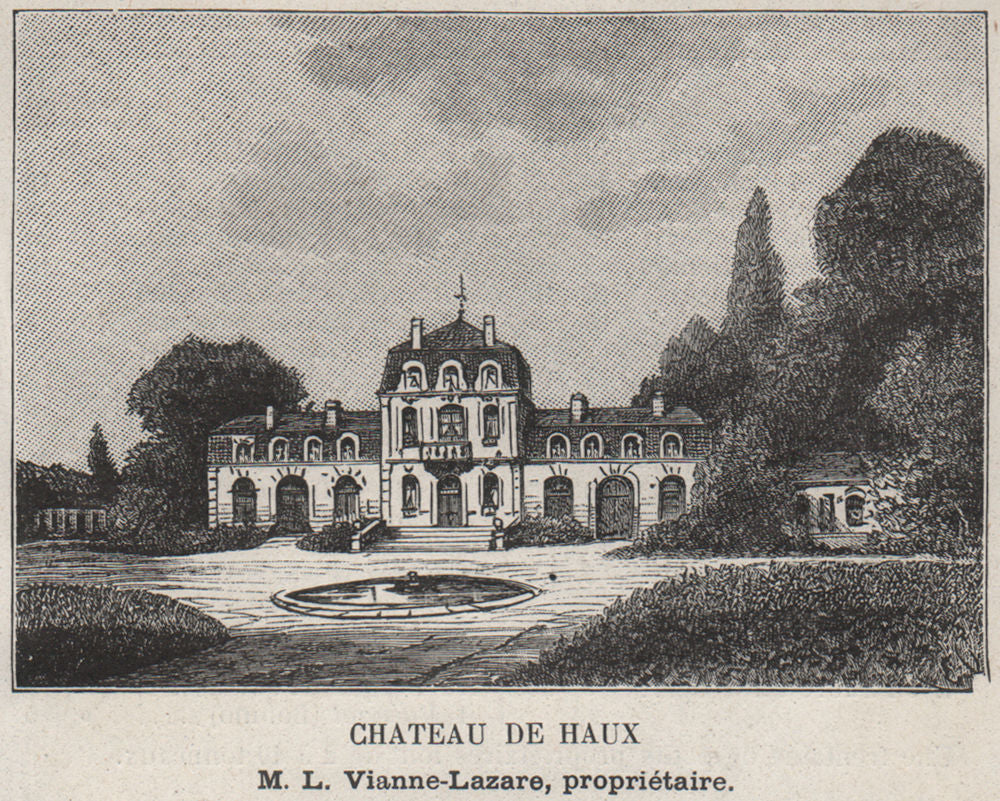 Chateau de Haux. Vianne-Lazare. Bordeaux. SMALL 1908 old antique print picture